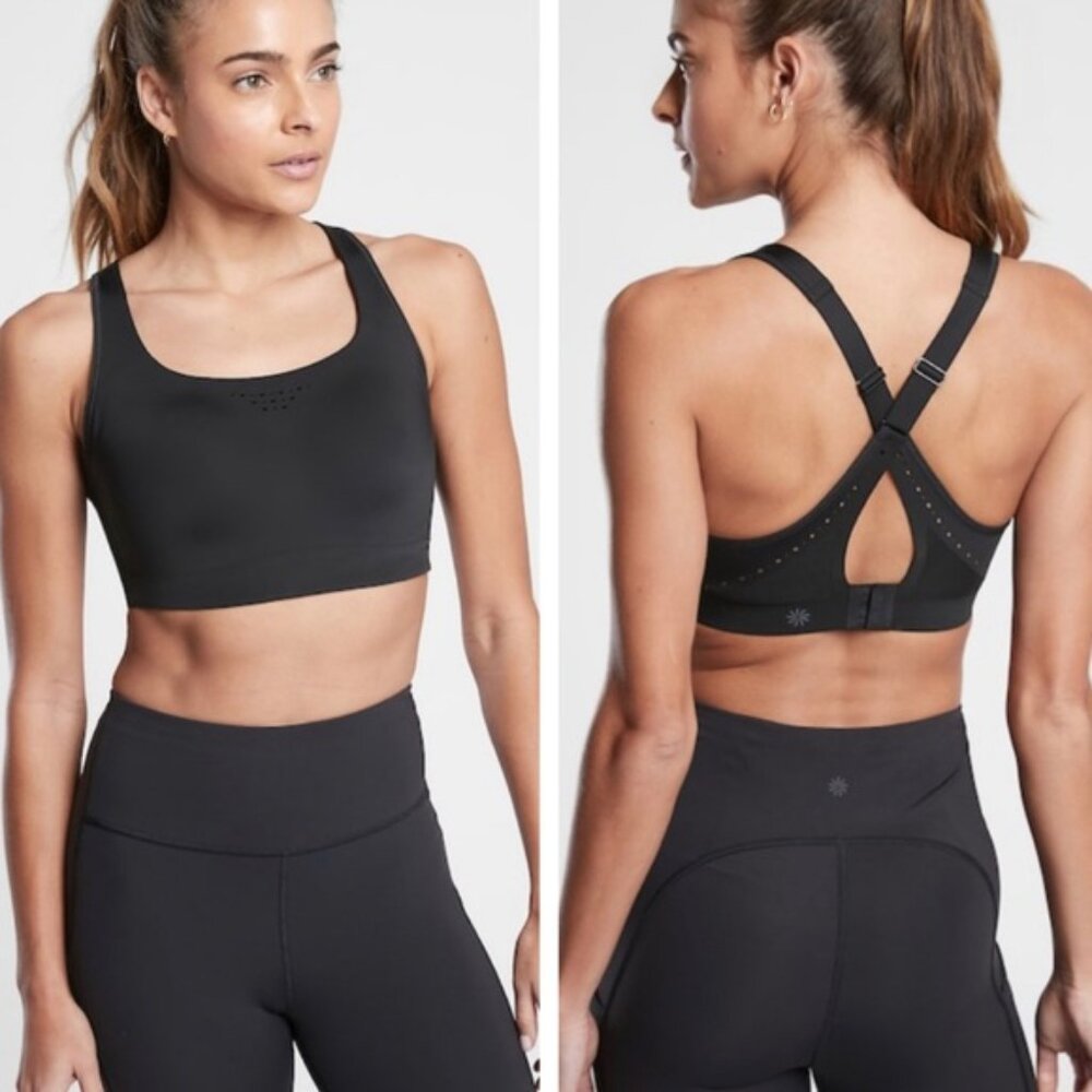 Athleta Black Racerback Mesh Hook Sports Bra‎